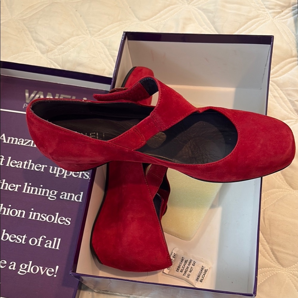 Vaneli Women's Red Suede Mary Jane Shoes with wedge heel
